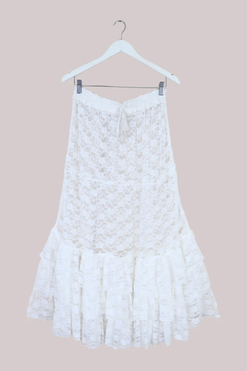 Wendy Maxi Skirt in White Swan Chantilly Lace - Image 2