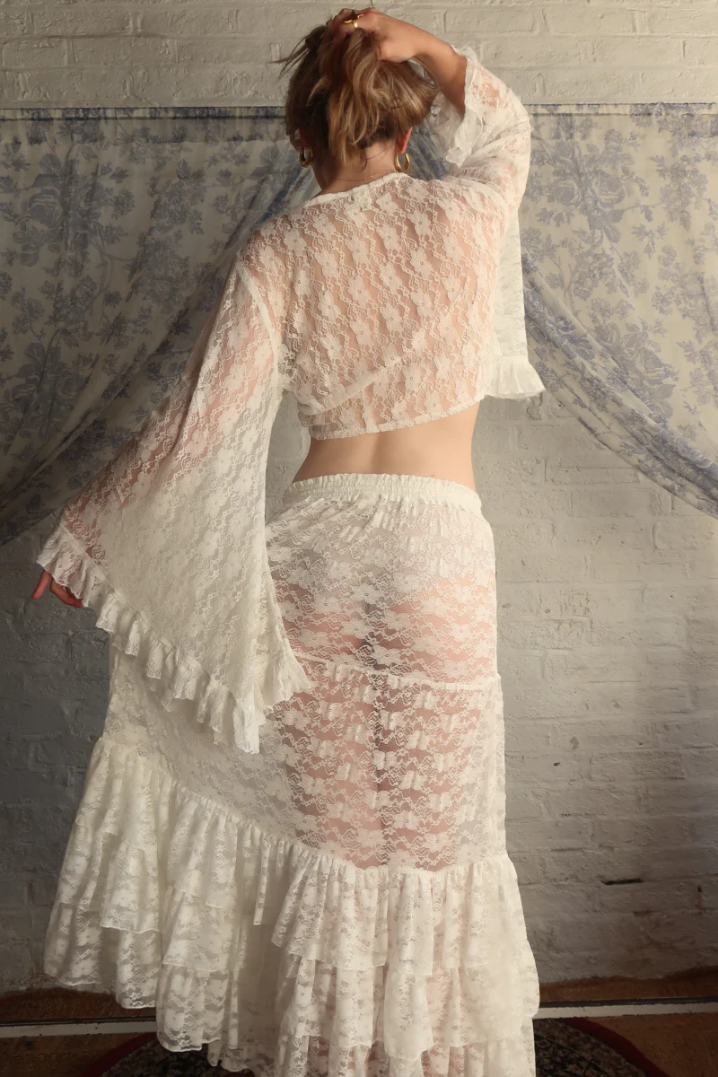 Wendy Maxi Skirt in White Swan Chantilly Lace - Image 5