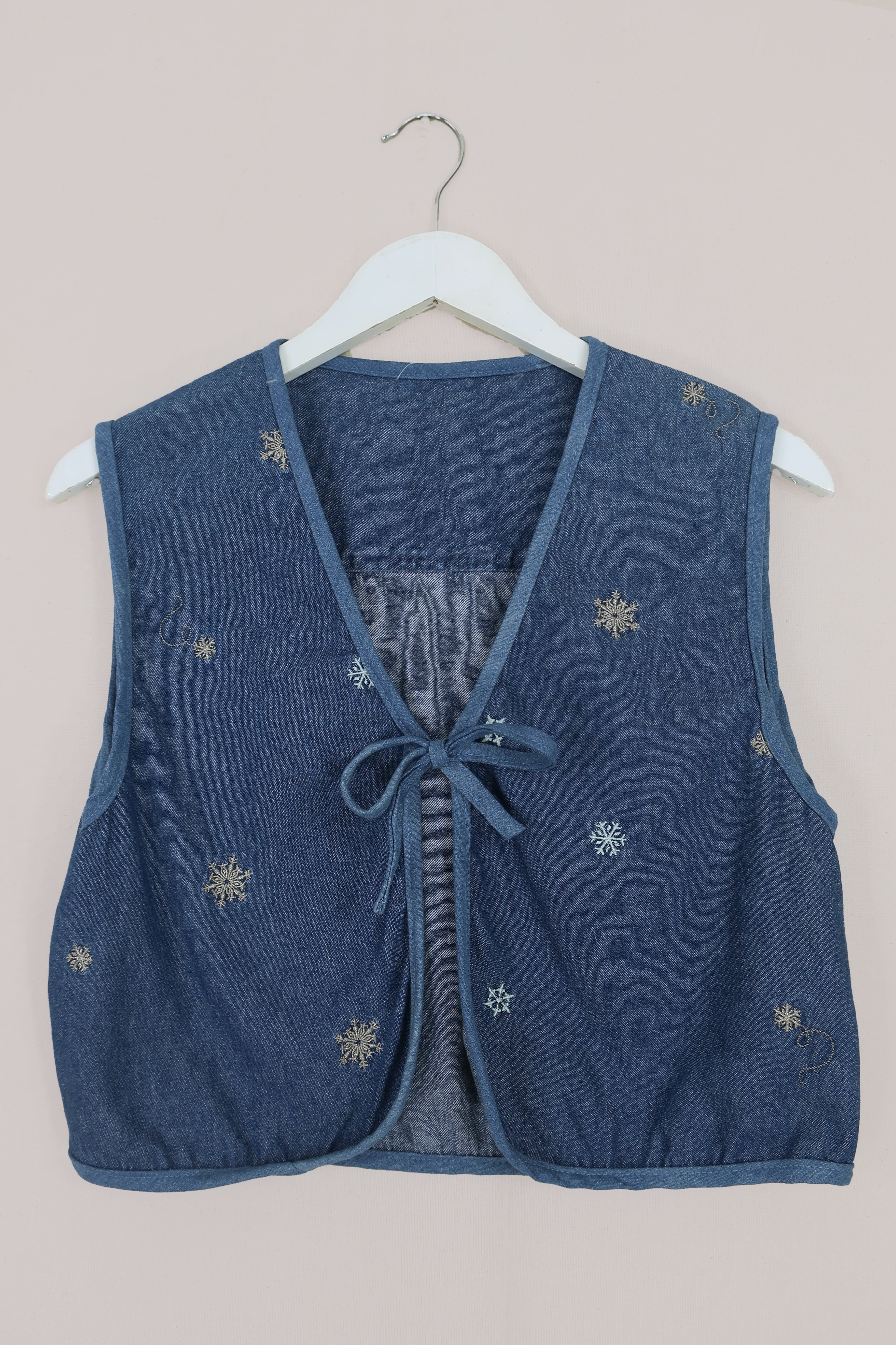Willa Reclaimed Denim Waistcoat - Selvedge Blue Snowflakes - Size M