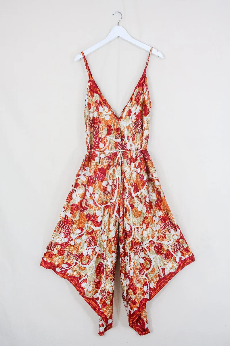 Winona Jumpsuit - Vintage Sari - Ruby & Copper Suns - M/L - Image 3