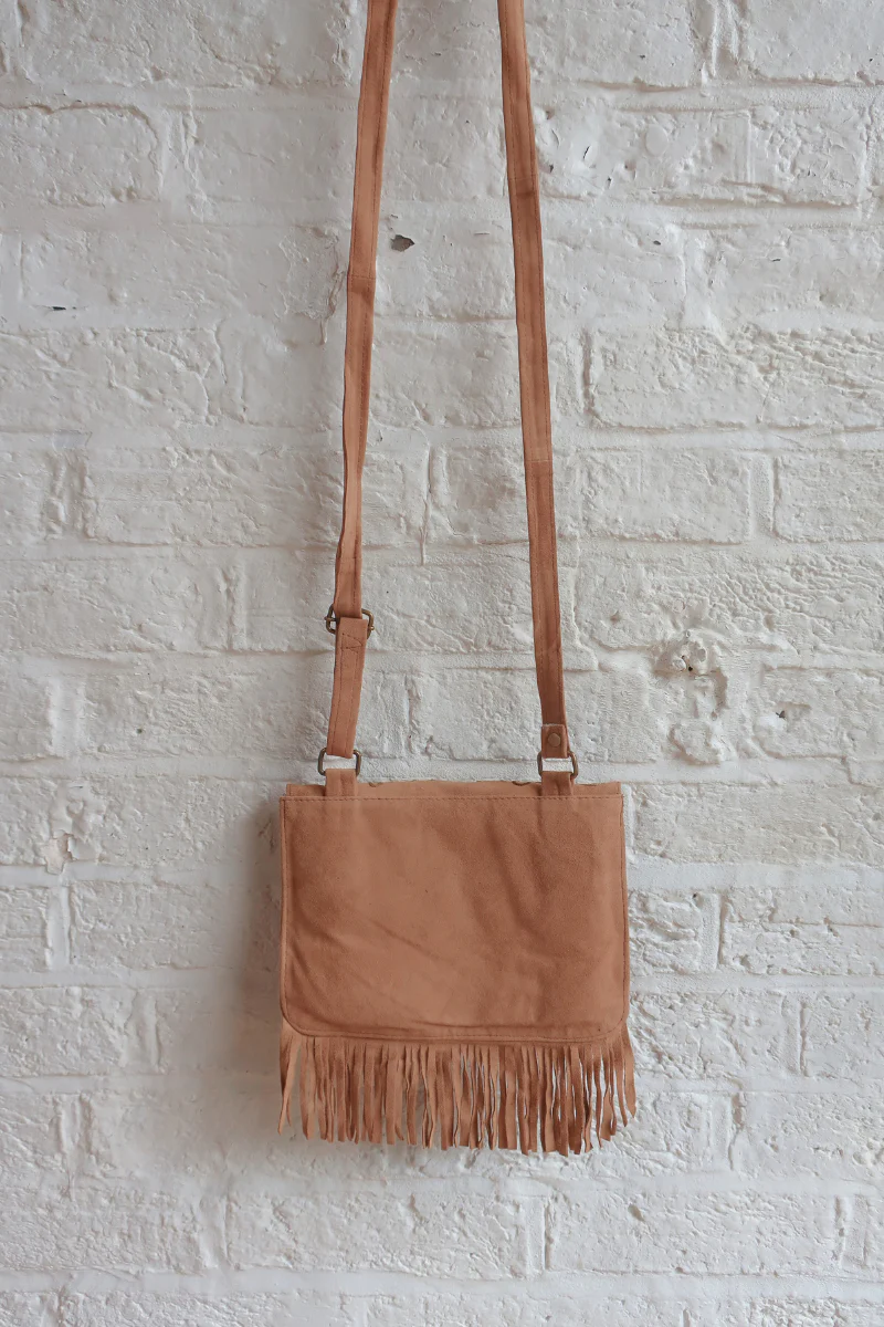 Zelda Embroidered Suede Saddle Bag in Camel & Dandelion Vines - Image 3