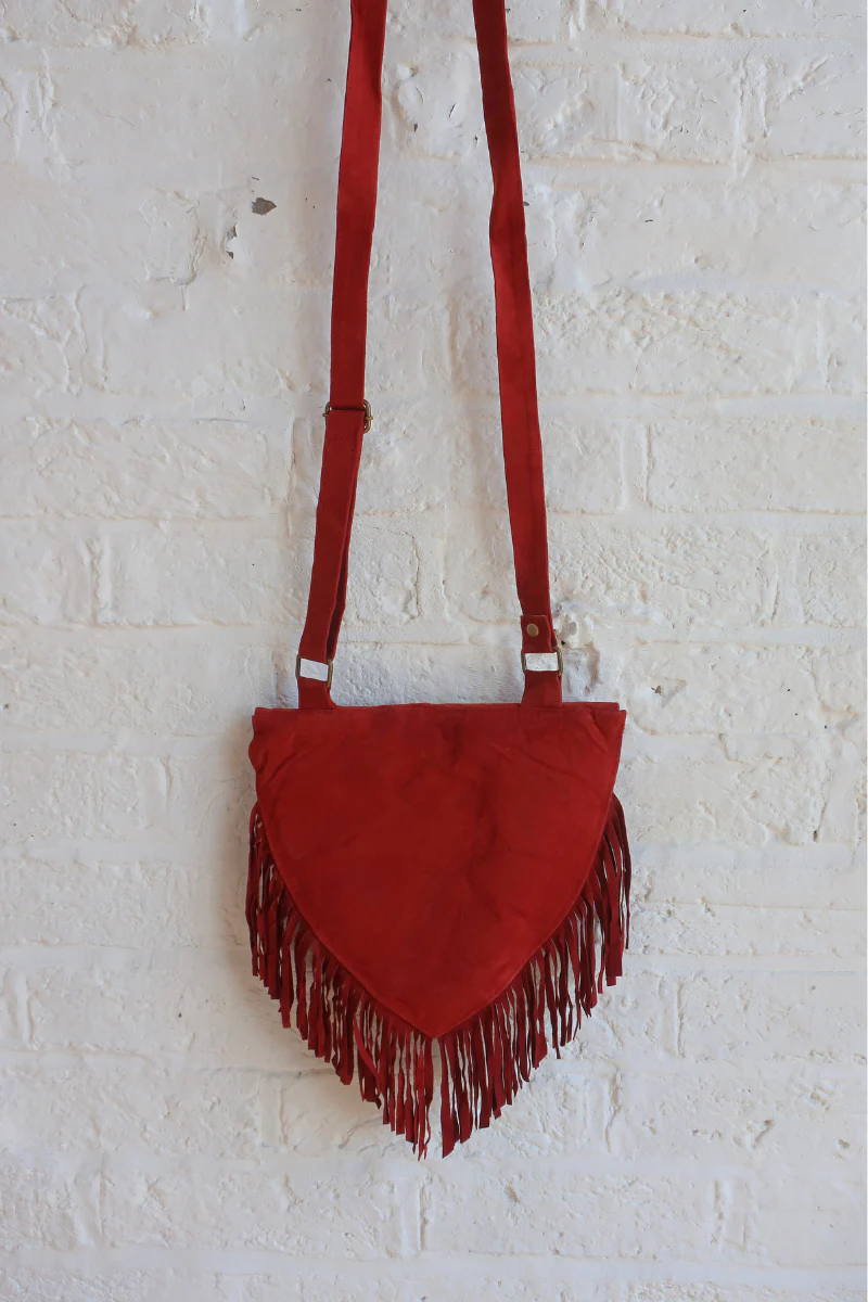 Zelda Embroidered Suede Saddle Bag in Garnet & Golden Daisies - Image 3