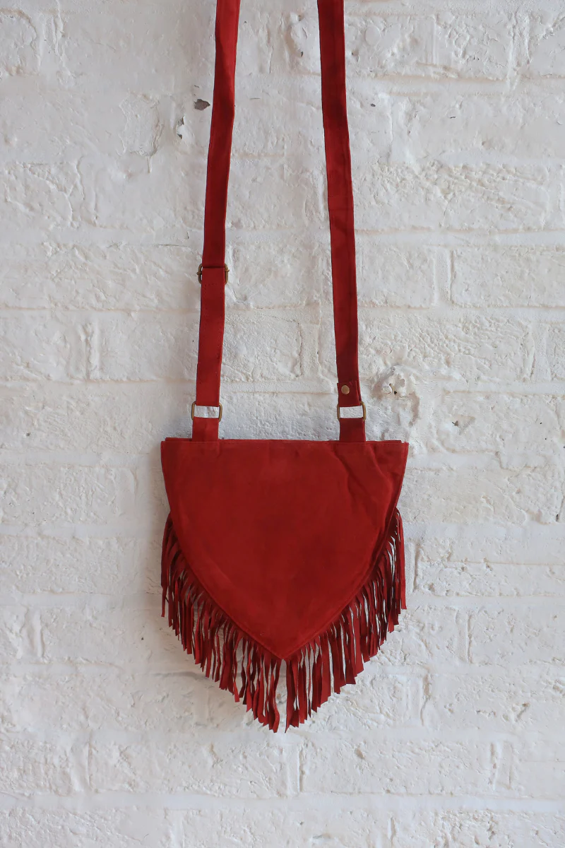 Zelda Embroidered Suede Saddle Bag in Garnet & Slate Autumn Leaf - Image 3